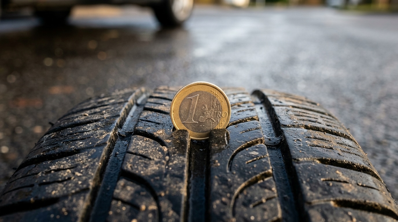 Pièce dorée insérée dans la rainure d'un pneu