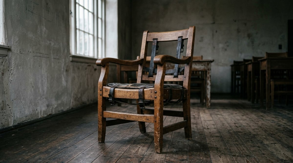 Chaise vide à sangles dans une salle sobre