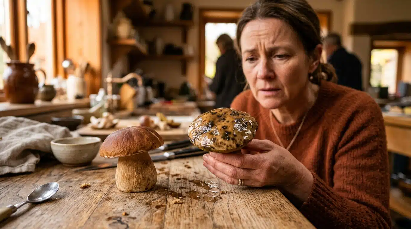 Champignon visqueux comparé à un champignon frais