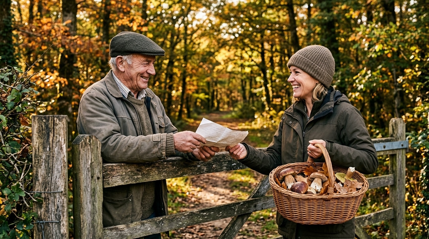 Propriétaire donnant son accord à un cueilleur de champignons