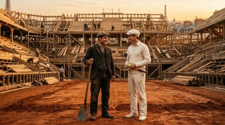 Chantier du stade en bois de 1928
