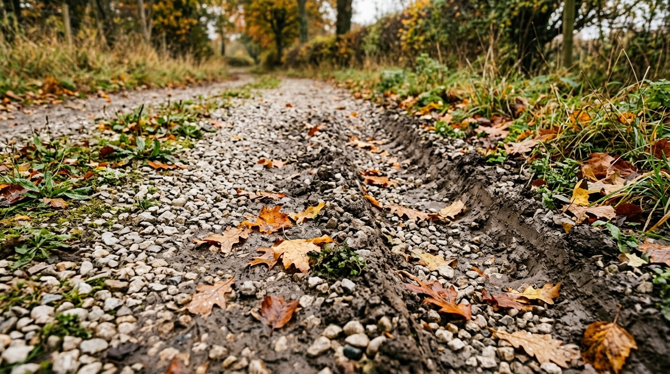 Gravier qui s'enfonce dans la boue en automne