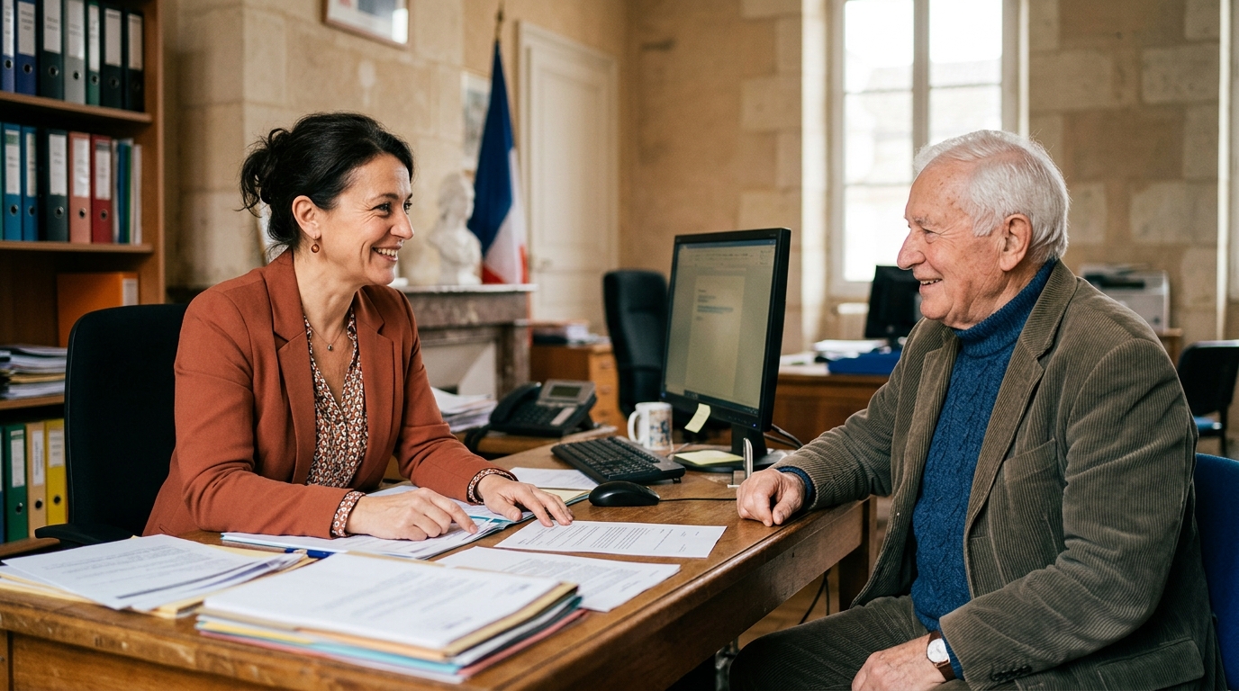 Accueil à la mairie pour une demande d'aide au chauffage
