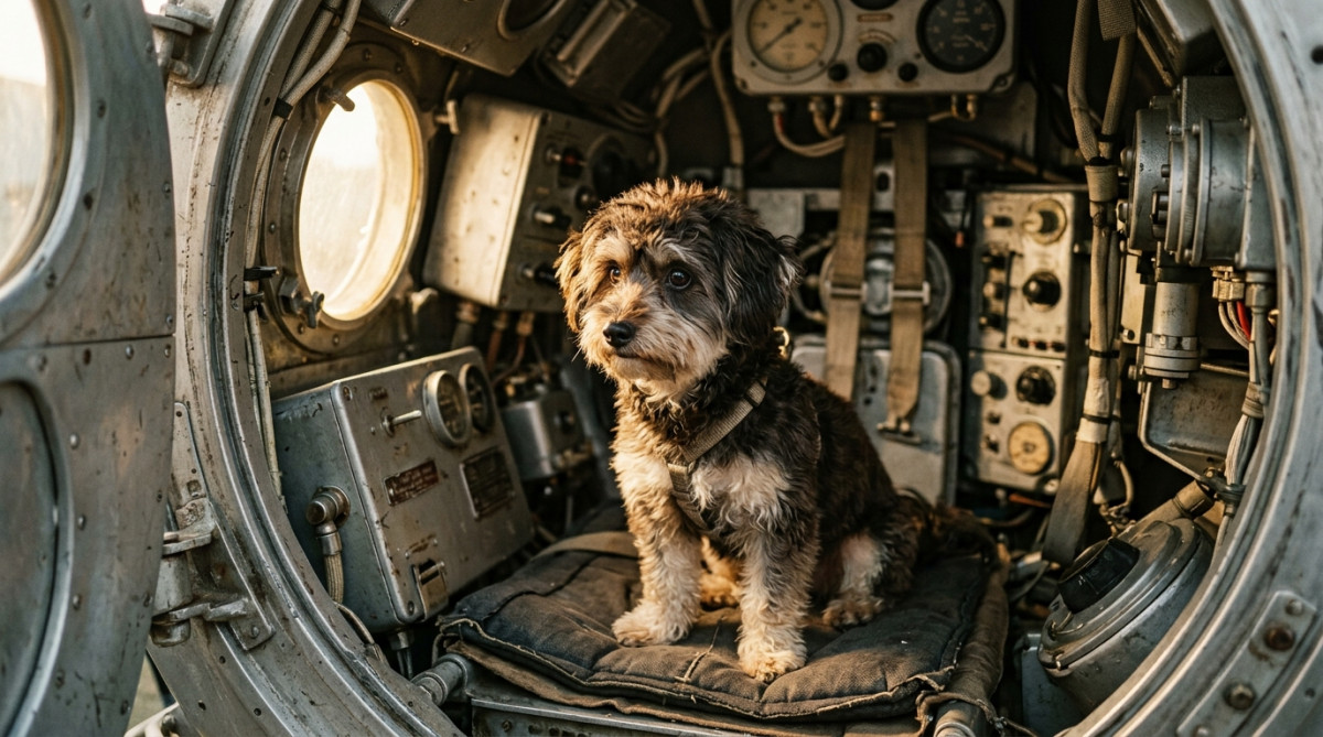 Chienne Laïka dans une capsule spatiale soviétique des années 1950