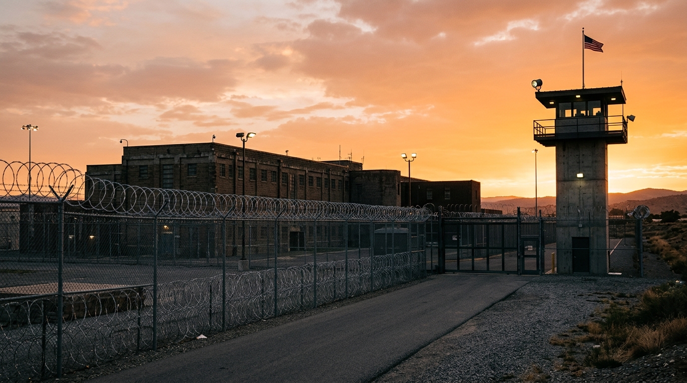 Prison américaine de haute sécurité au coucher du soleil
