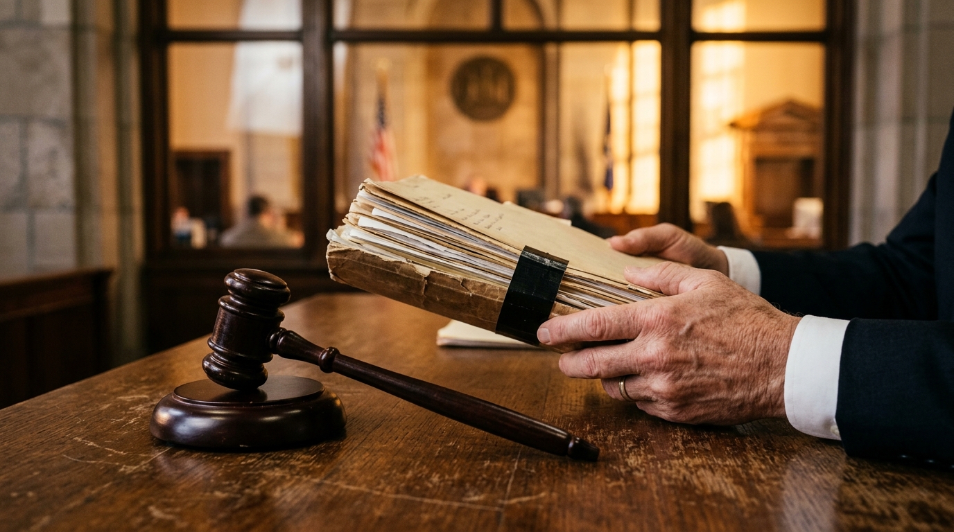 Avocat de la défense avec un dossier juridique et un marteau de juge