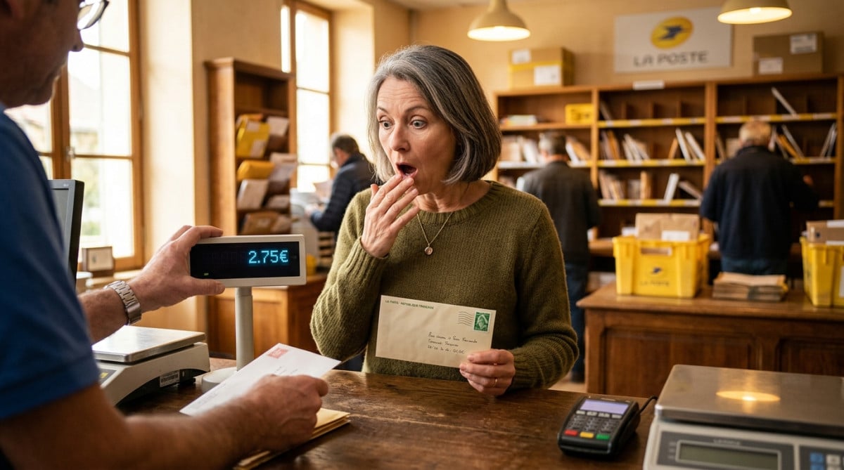 Cliente surprise par le prix d'un timbre au guichet