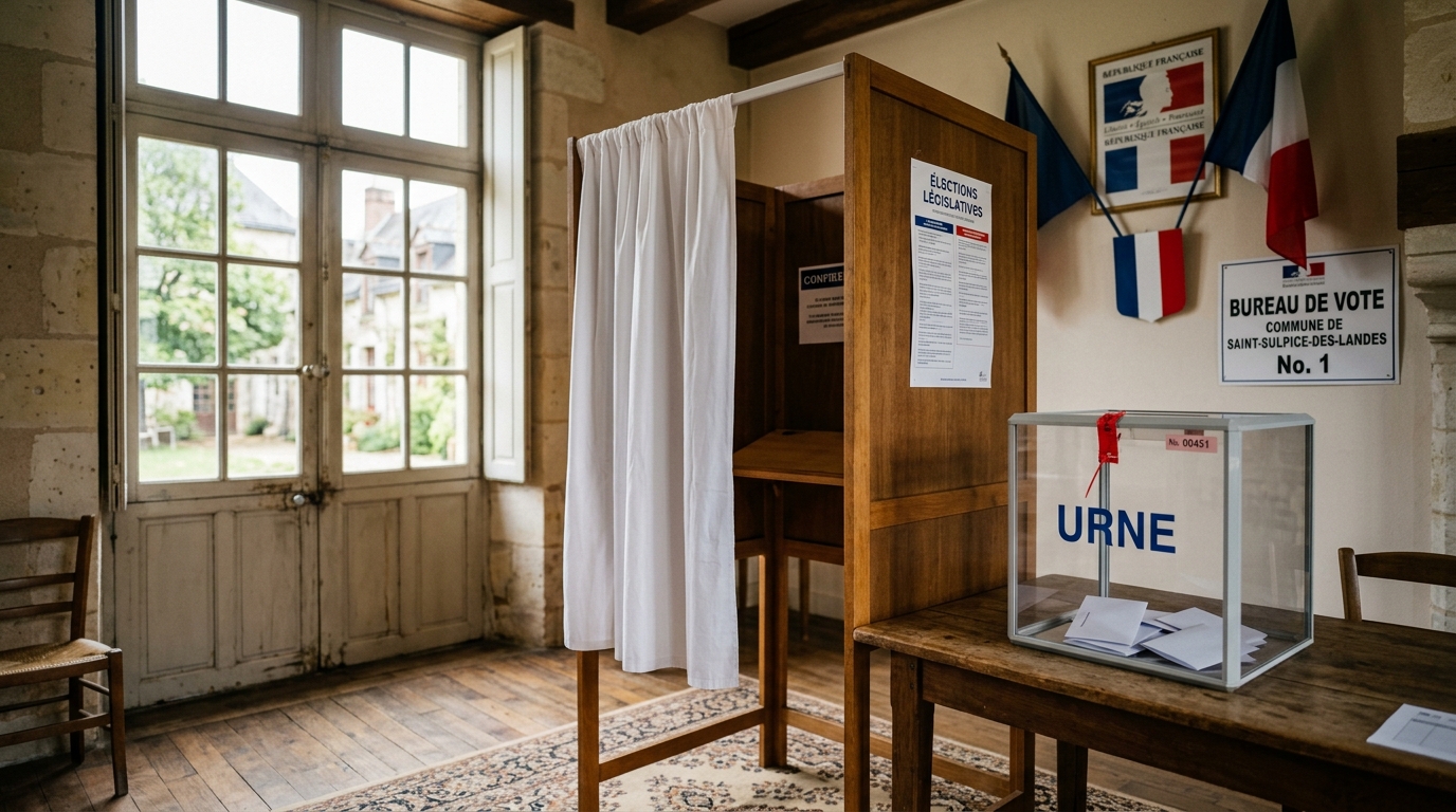 Isoloir et urne électorale vides dans un bureau de vote
