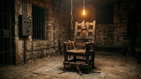 Chaise électrique dans une salle d'exécution sombre