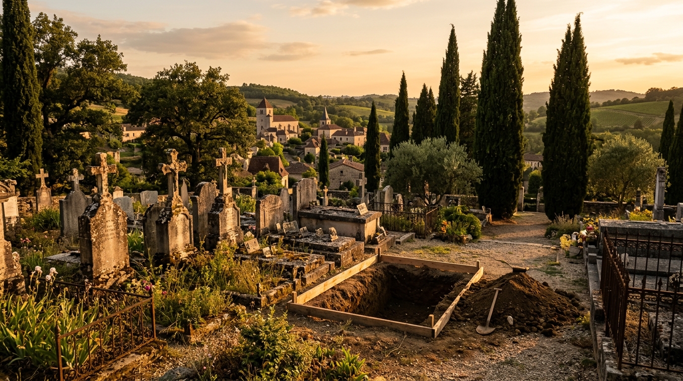 Cimetière de village gersois avec emplacement vide