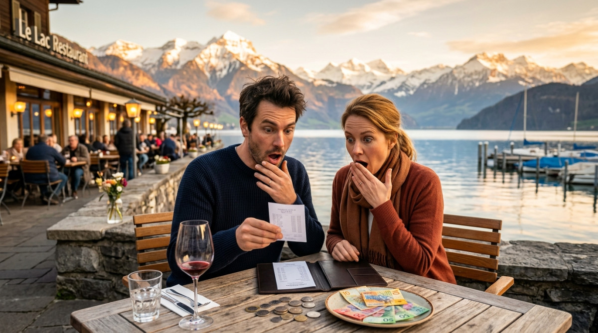 Couple surpris par l'addition en Suisse face aux Alpes