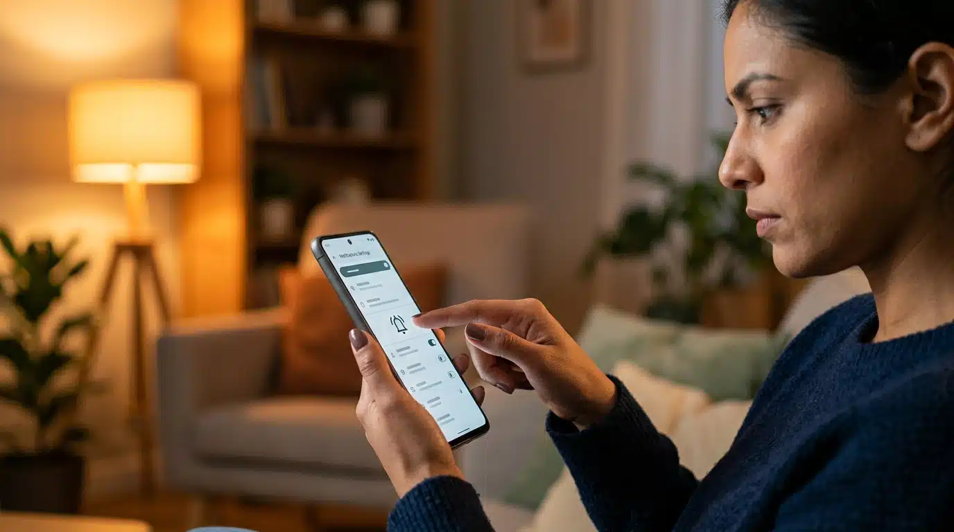 Main réglant les notifications d'alerte sur un smartphone