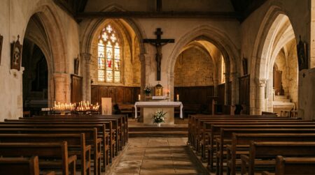 Crucifix au-dessus de l'autel d'une église française