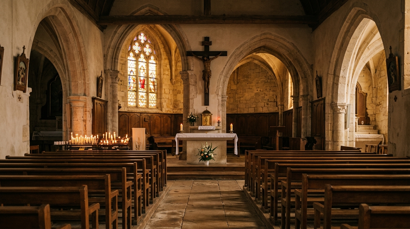 Crucifix au-dessus de l'autel d'une église française