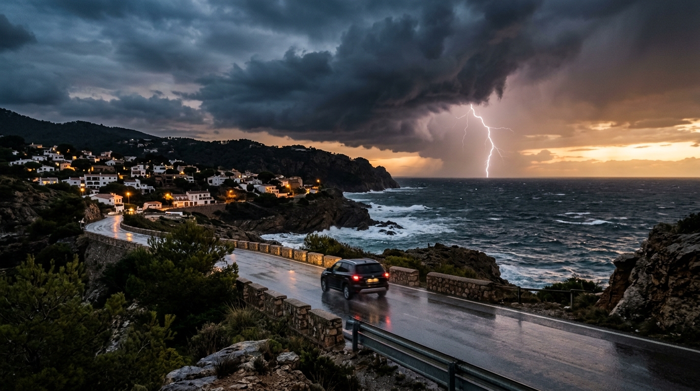 Orage au-dessus d'une côte méditerranéenne au crépuscule