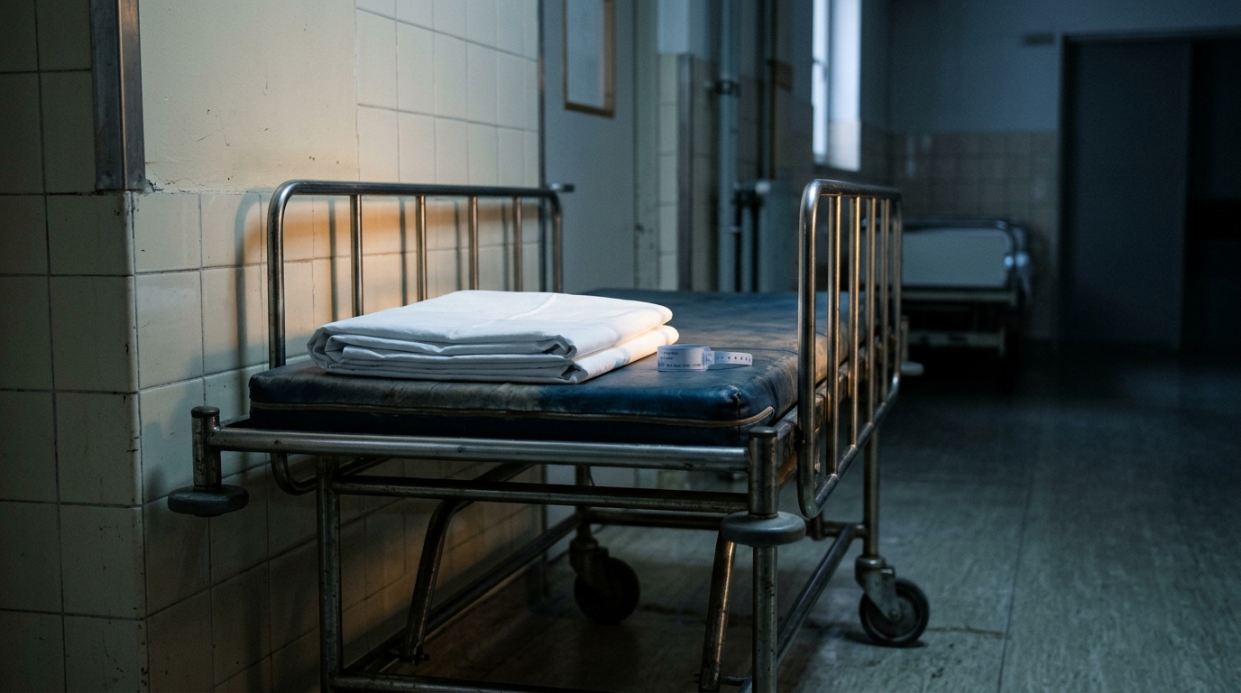 Drap blanc sur un chariot métallique en salle froide