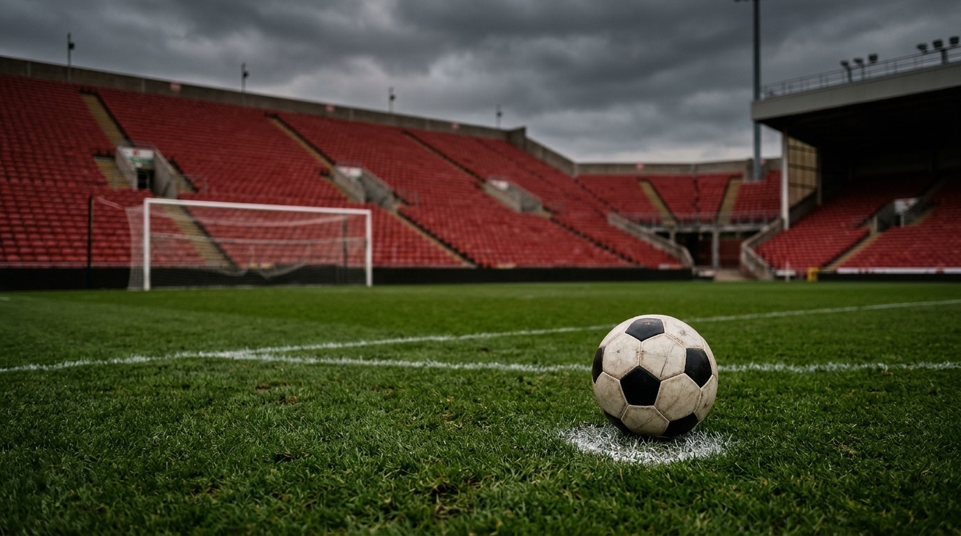 Ballon posé sur la pelouse d'un stade désert
