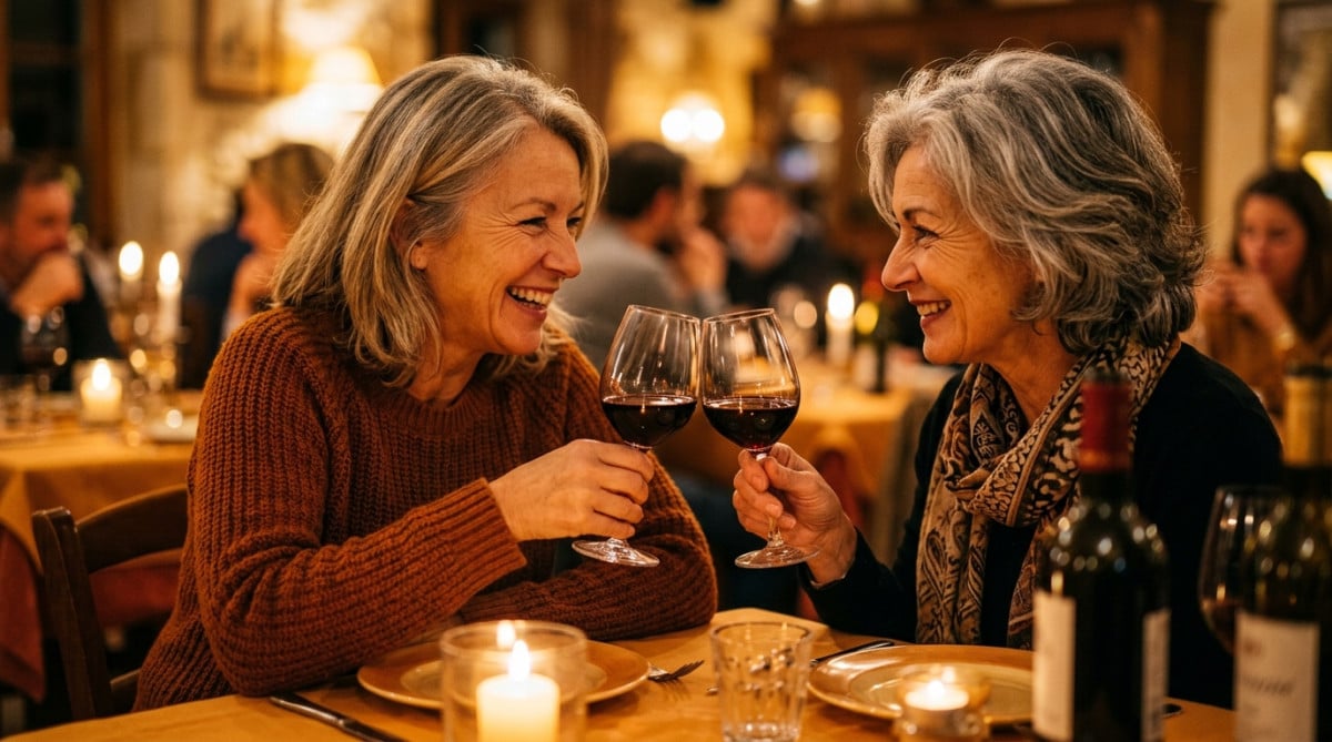 Deux amis trinquent en se regardant dans les yeux
