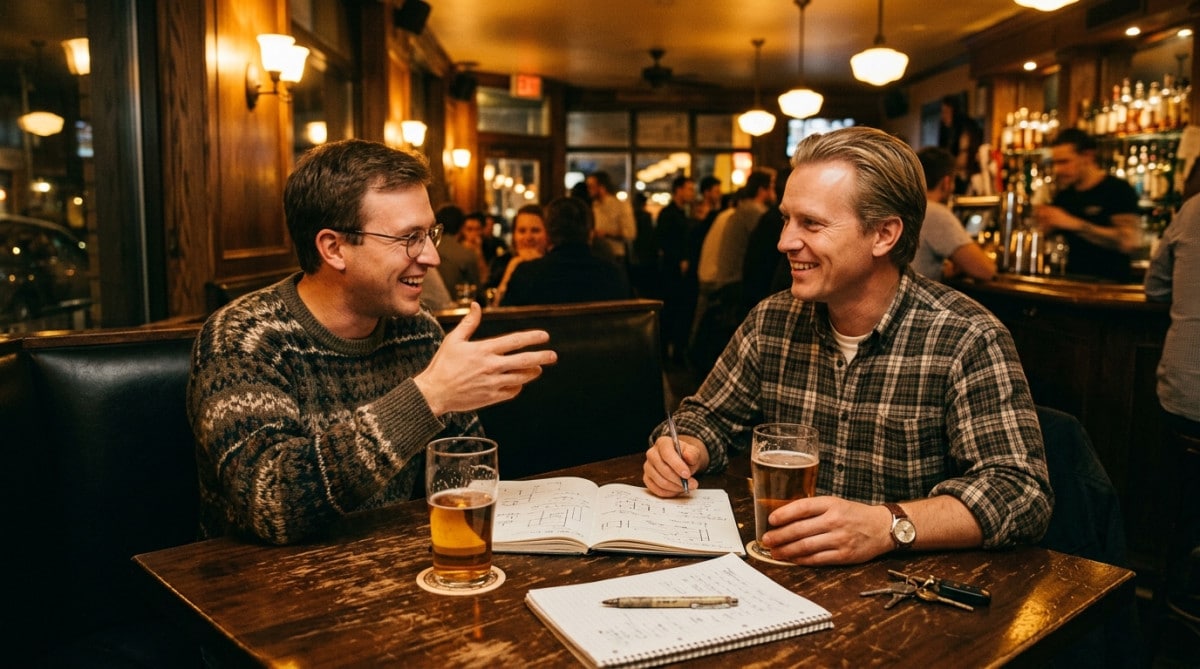 Deux ingénieurs discutent dans un bar à Toronto
