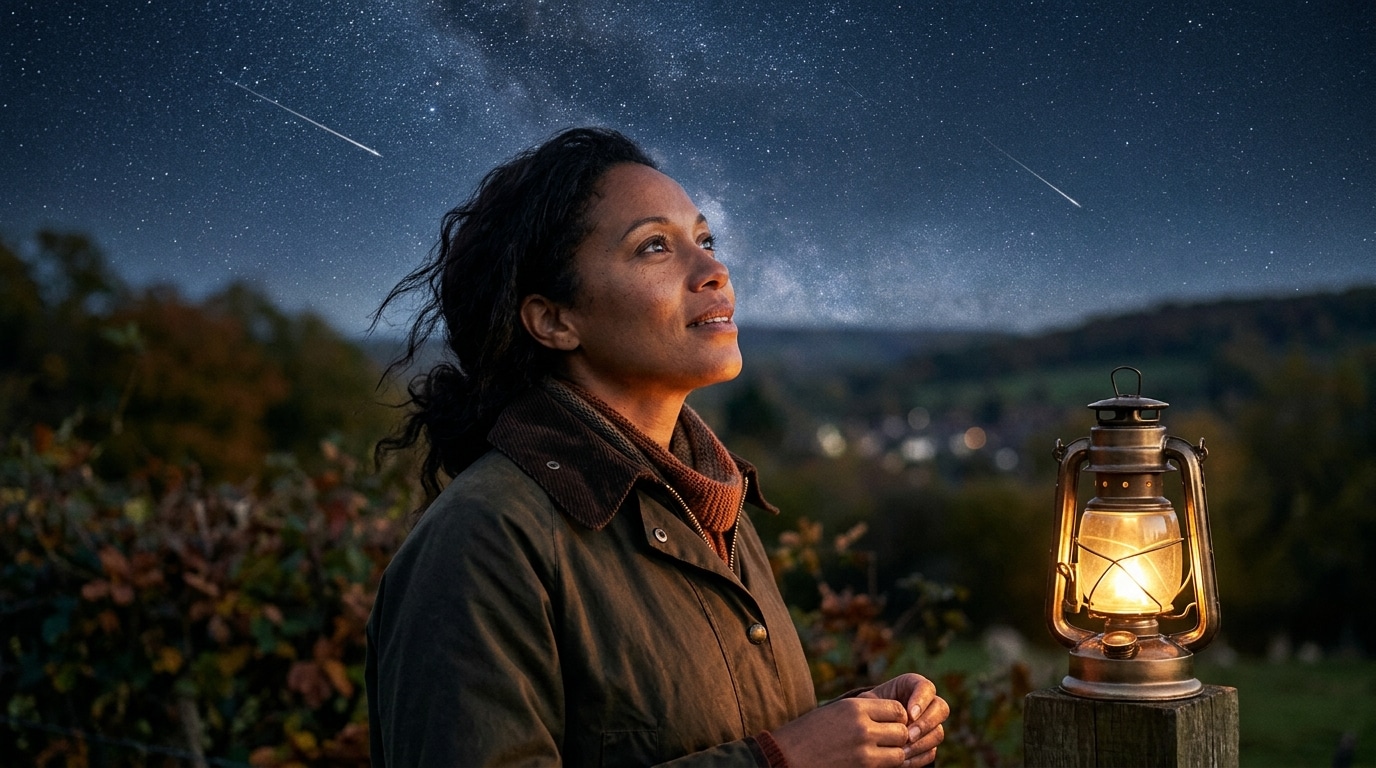 Personne qui contemple des étoiles filantes dans le ciel nocturne
