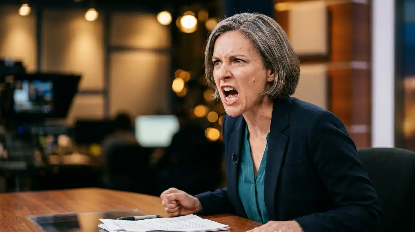 Femme furieuse en plein débat sur un plateau télévisé
