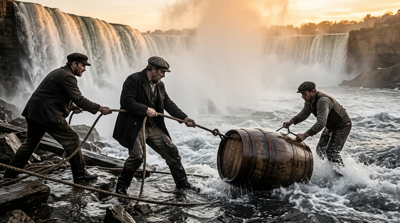 Le tonneau repêché au pied des chutes du Niagara