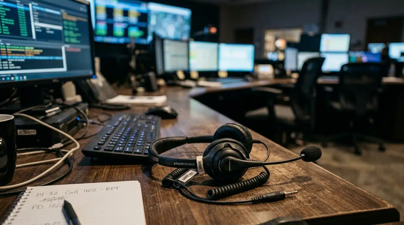 Casque de régulateur d'urgence sur console floue