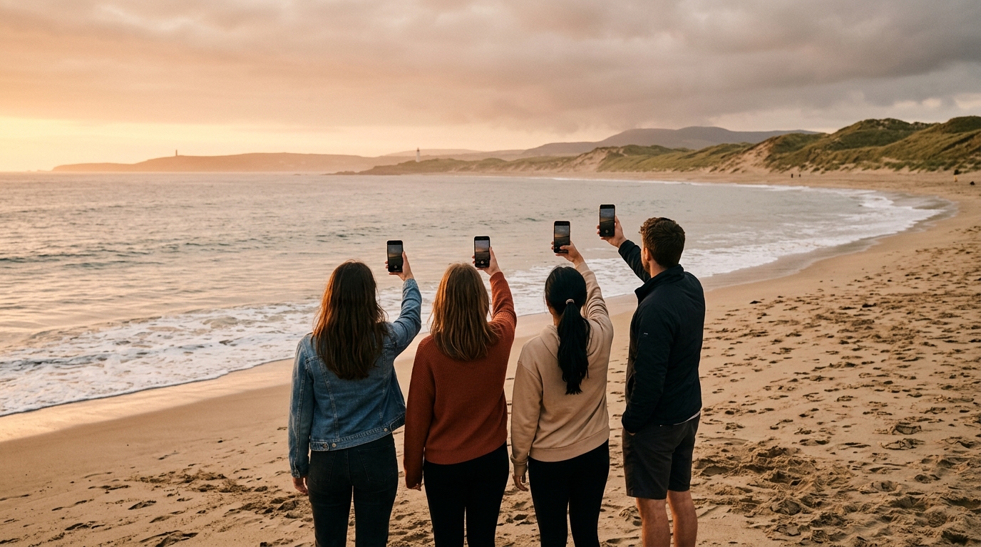 Amis de dos filmant la baie avec leurs téléphones