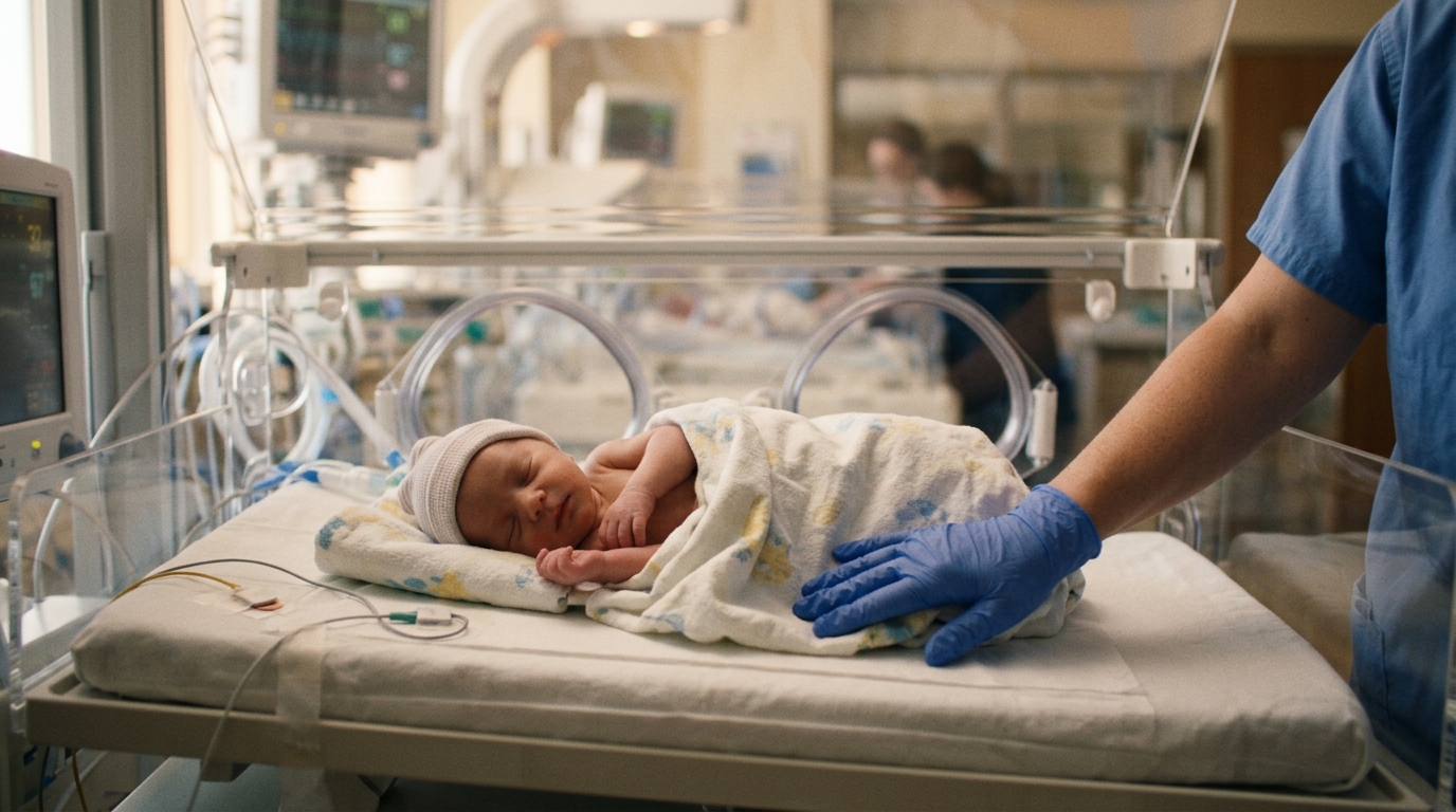 Nouveau-né endormi dans une couveuse d'hôpital
