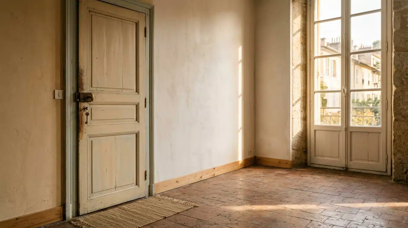 Porte fermée à clé dans un appartement ensoleillé
