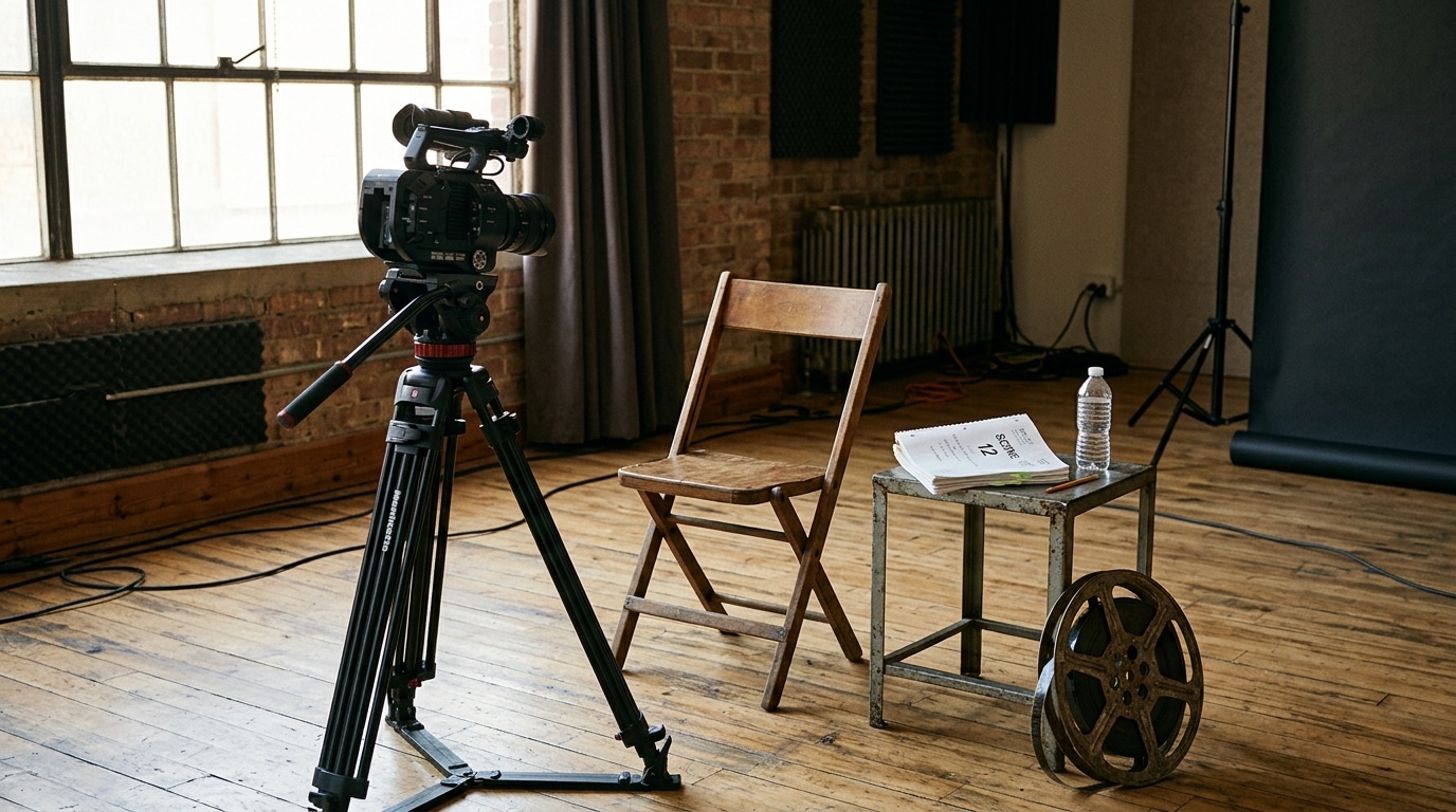 Salle de casting vide avec caméra sur trépied