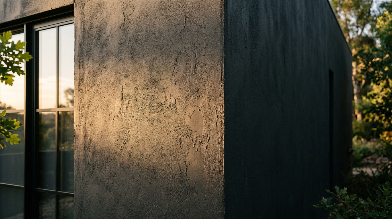 Mur de façade gris anthracite au soleil d'après-midi