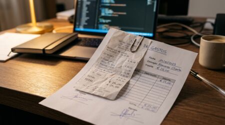 Ticket de restaurant agrafé à une note de frais