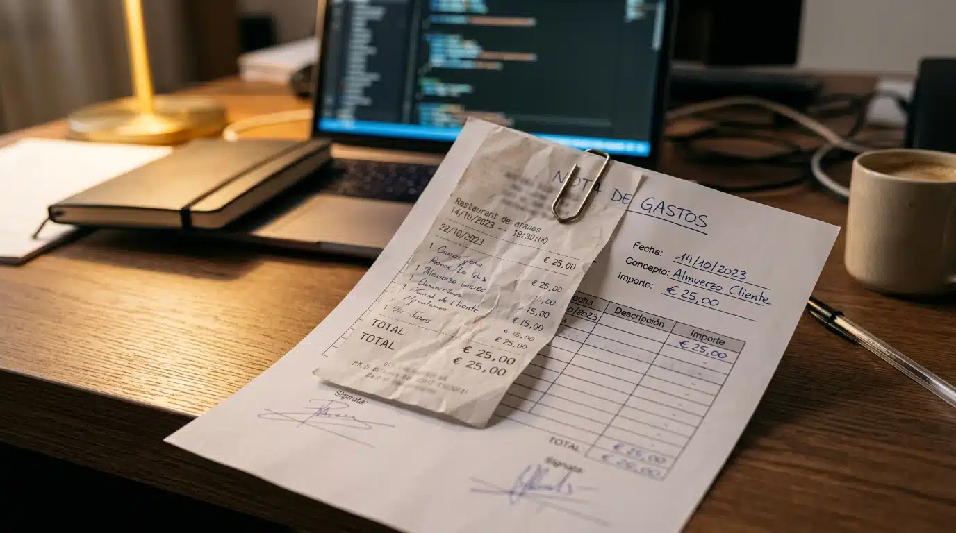Ticket de restaurant agrafé à une note de frais