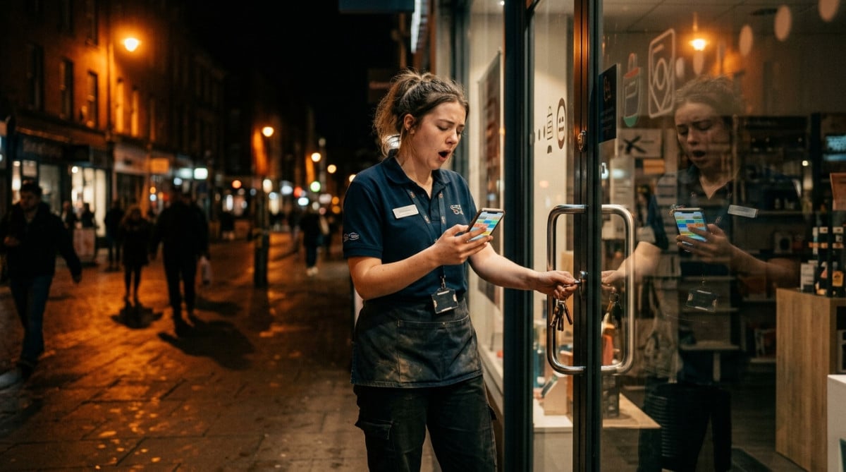 Employée fatiguée fermant un magasin le soir