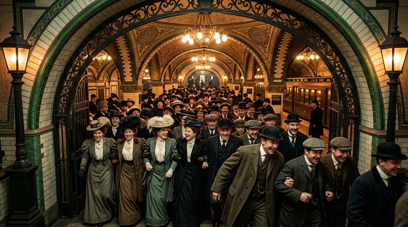 Foule de New-Yorkais s'engouffrant dans le métro en 1904
