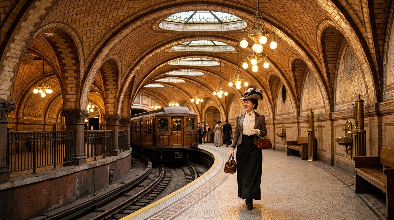 Station de l'Hôtel de Ville aux voûtes en briques carrelées