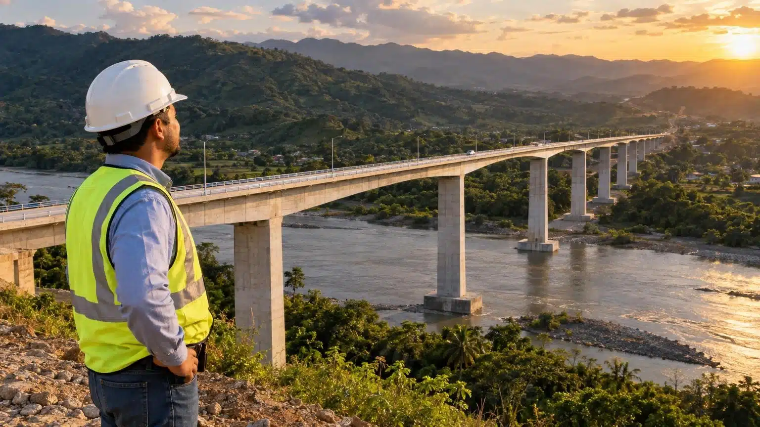 Pont moderne de Choluteca au Honduras et ingénieur fier