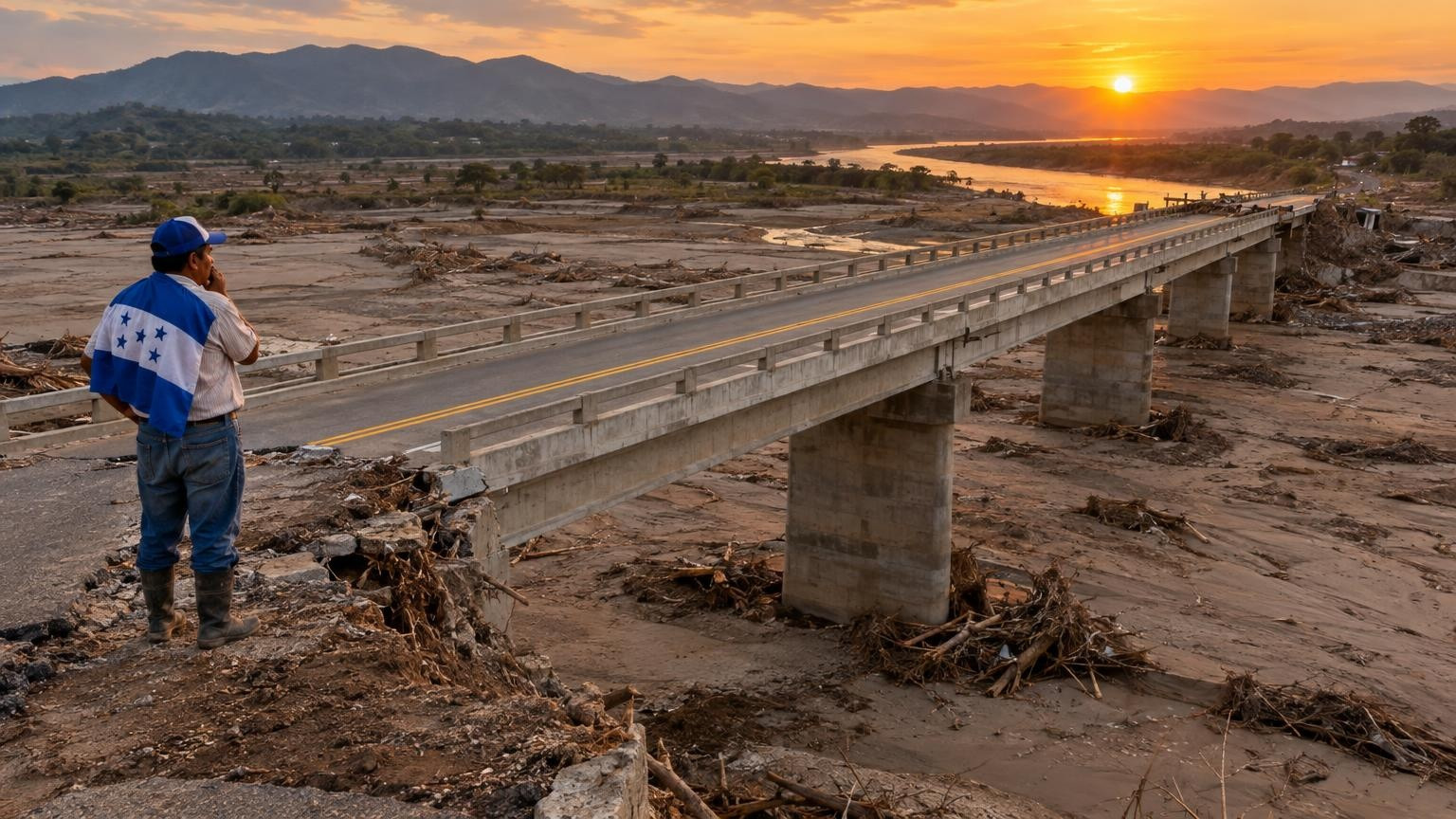 Pont intact au-dessus d'un lit de rivière asséché