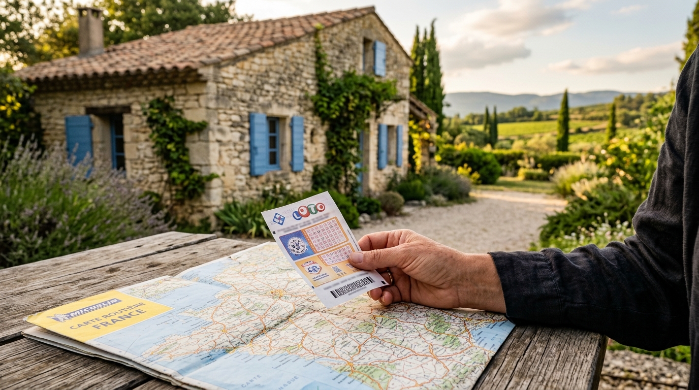 Main tenant un ticket devant une maison provençale