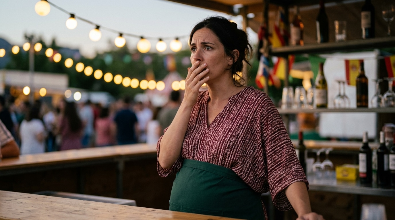 Femme enceinte derrière un stand de boissons de fête