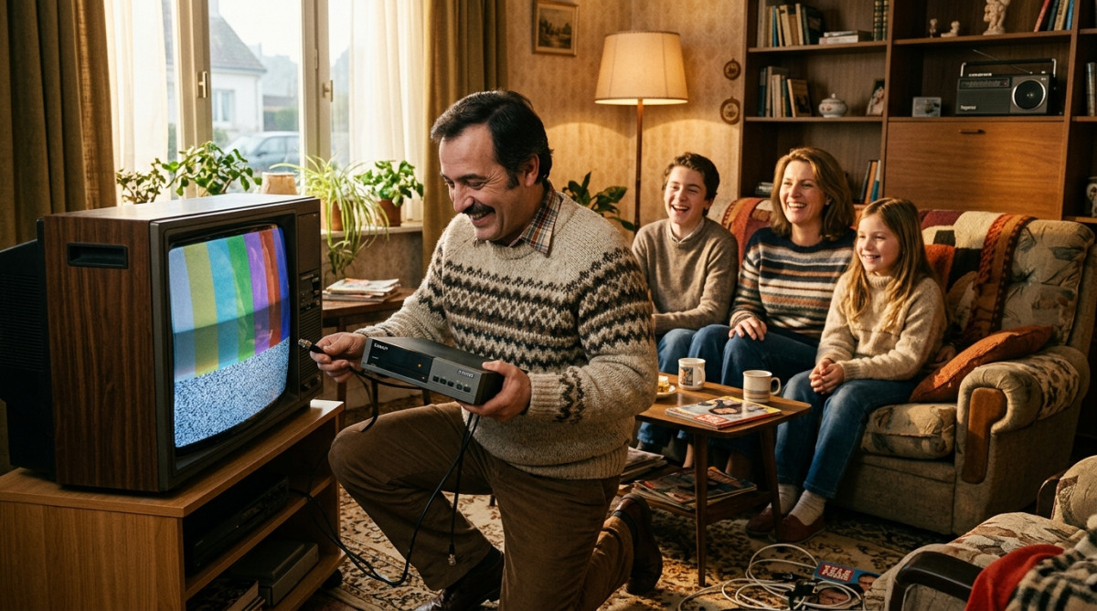 Famille française de 1984 avec un décodeur télé