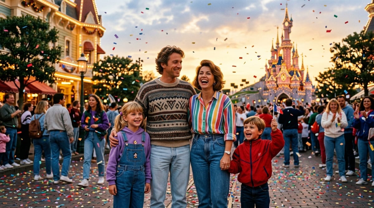 Famille sur Main Street le jour d'ouverture en 1992