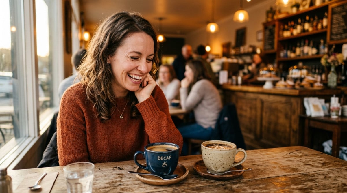 Femme comparant café classique et décaféiné