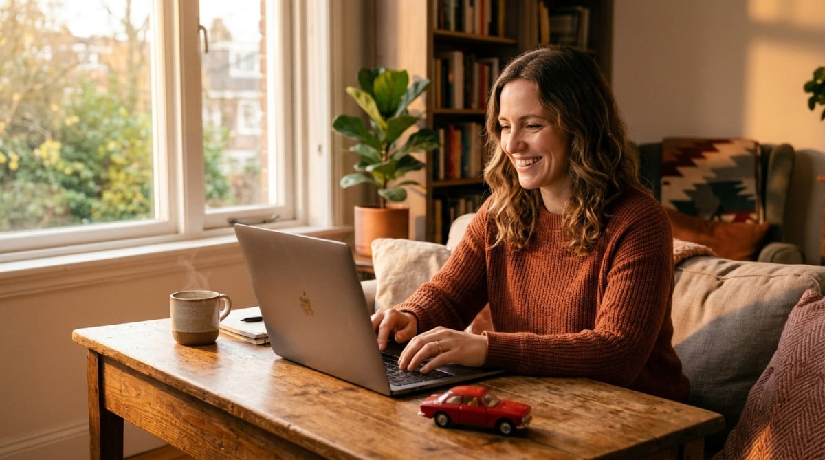 Femme comparant des assurances auto sur son ordinateur
