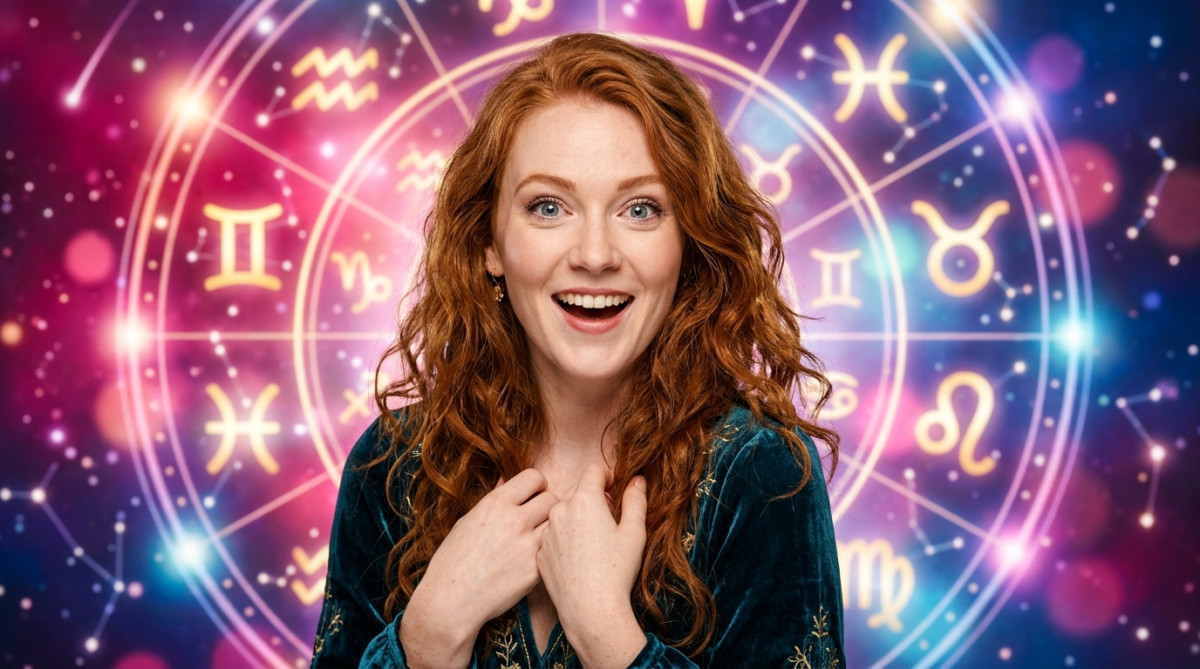 Femme émerveillée contemplant un ciel étoilé doré sous la lune, ambiance mystique pour l'horoscope du 29 octobre 2026