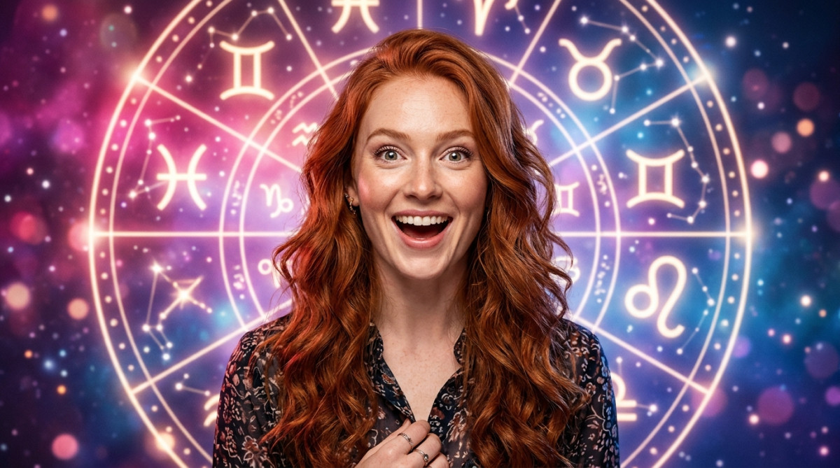 Femme émerveillée sous un ciel étoilé doré pour l'horoscope du 27 octobre 2026