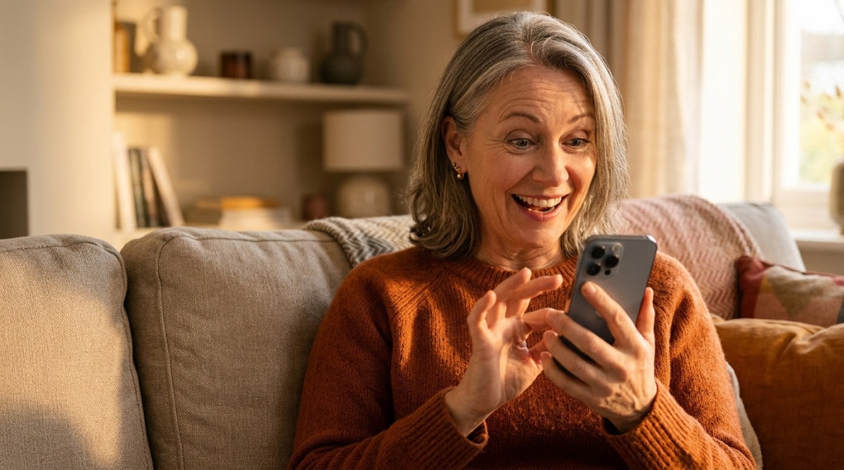 Femme faisant glisser trois doigts sur son iPhone