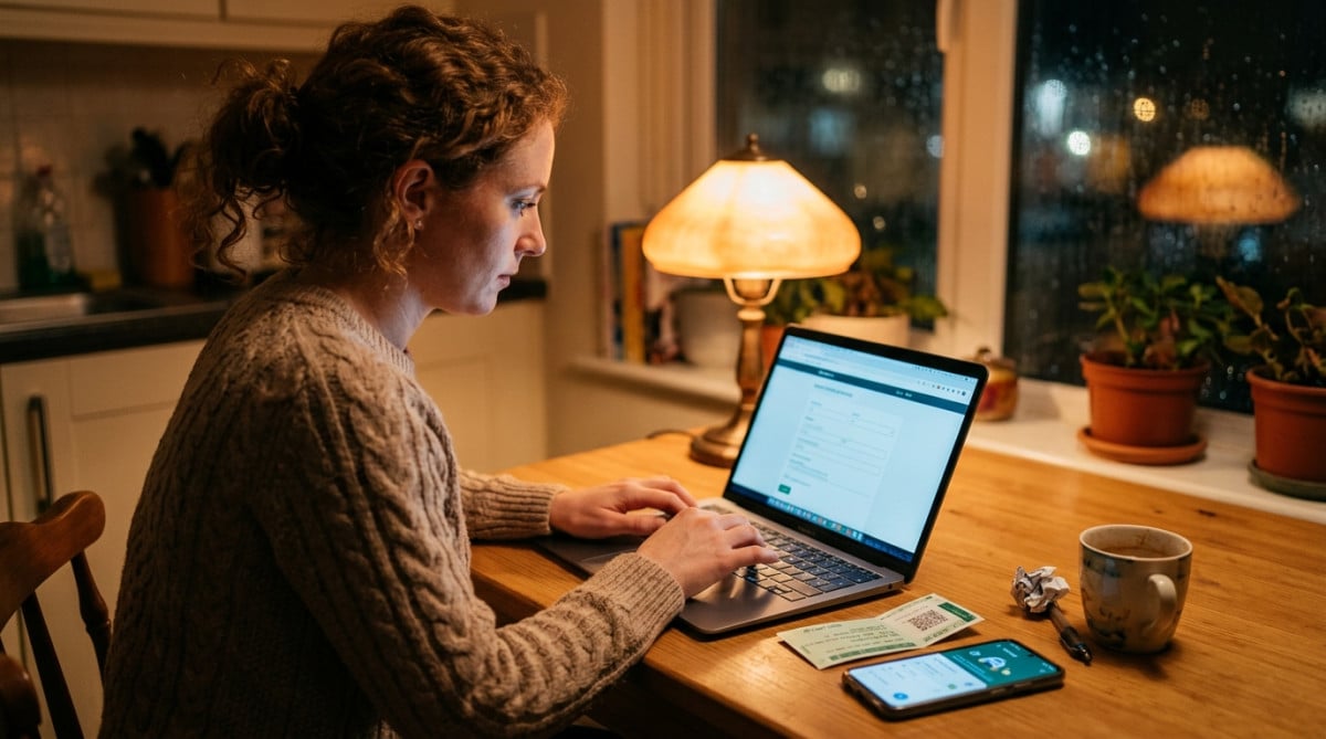 Femme préparant son recours avec ticket d'horodateur et appli de stationnement