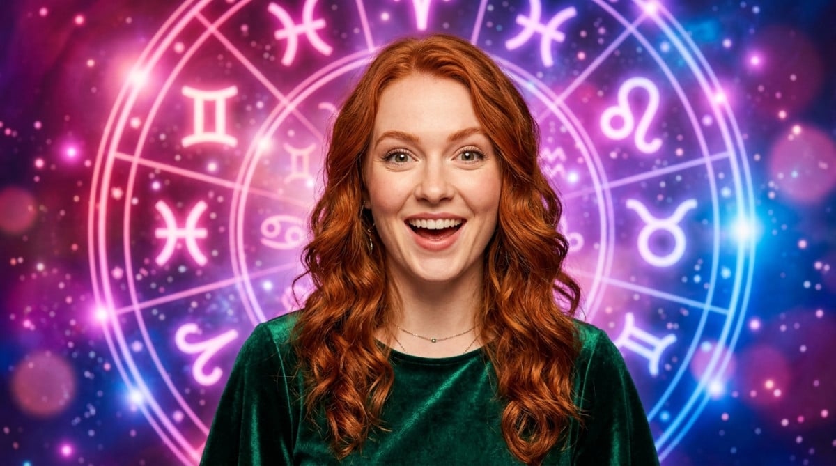 Femme souriante contemplant un ciel étoilé doré pour l'horoscope de la semaine du 19 au 25 octobre 2026